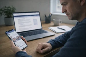 A guy checking the Government Pay of £725 in January 2026