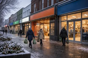 Christmas Eve Shopping Street in UK