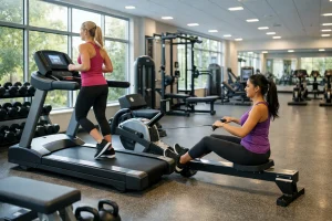 Hannah and Jasmine using the gym during quiet off-peak hours at Total Fitness Preston