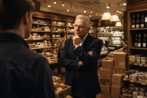 Owners discussing the decision to close the store.