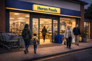 A reassuring, quiet moment outside the store with customers coming and going