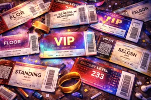 Illustrative view of concert ticket types and pricing tiers for a stadium tour