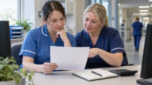 NHS Staff Check On Their Payslip