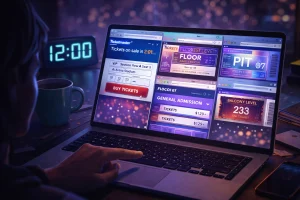 Person preparing to buy concert tickets online at sale start time