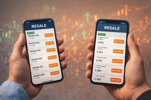 Resale market visual showing varied ticket prices on mobile apps