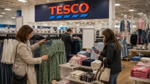 Shoppers browsing Tesco F&F clothing while checking for upcoming fashion offers