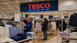 Tesco clothing department as an F&F fashion promotion approaches its end