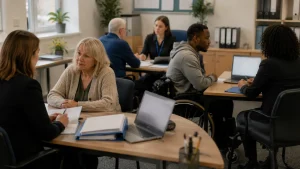 UK claimants discussing different PIP award levels with benefits advisers.